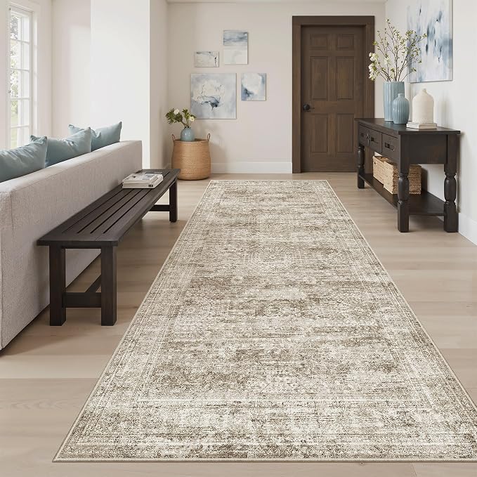 Soalmost Washable 4x8 Hallway Runner Rug Non-Slip Kitchen Entry Rugs Brown | - Image 3