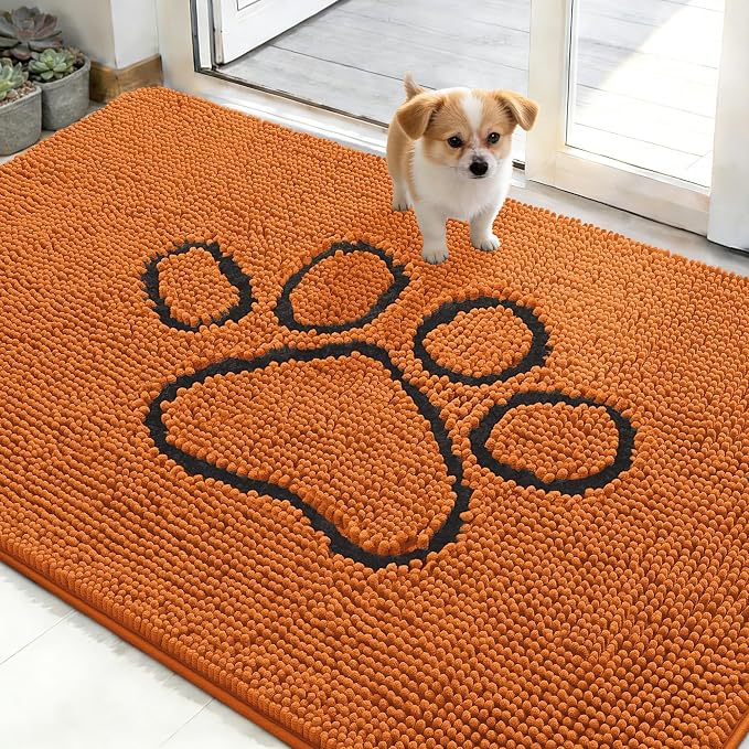 OLANLY Dog Door Mat for Muddy Paws 48x30, Paw Print Design Chenille Mud Mat | by OLANLY
