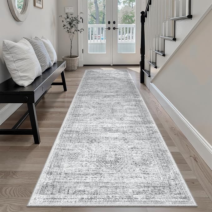 Soalmost Washable Runner Rug 2'6"x8' Kitchen Hallway Runners Grey | Soft - Image 3