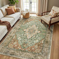 RELEANY Washable Area Rug, Brick/Brown/Green | Non-Slip, Water Repellent by RELEANY