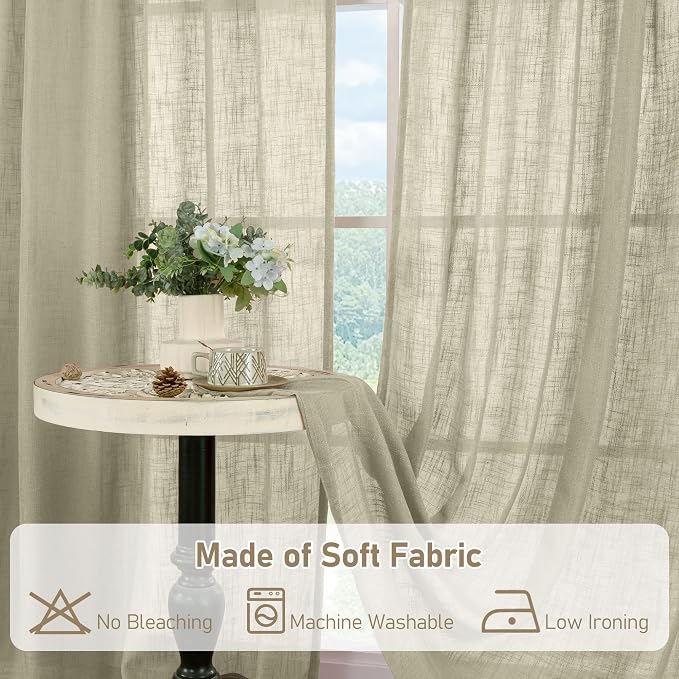 40 Inch Length Linen Curtains for Small Windows Over Silk 2 Panels | Semi Sheer - Image 8