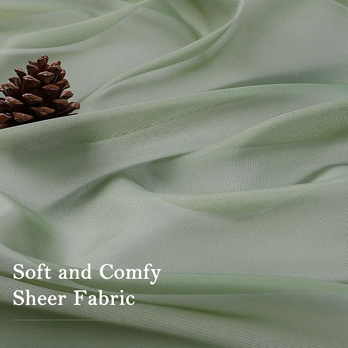 Sage Green Sheer Curtains 108 Inches Long 2 Panels, Extra Wide Airy Voile Sheer - Image 9