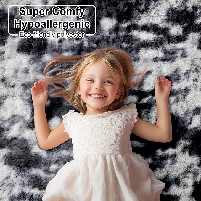 Black White Rugs for Living Room 6x9, Shag Fuzzy Fluffy Rugs for Bedroom Kids - Image 9