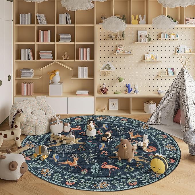DUKINO 6ft Round Rug for Bedroom, WashableNon Slip Circle Rug, Low Pile - Image 4