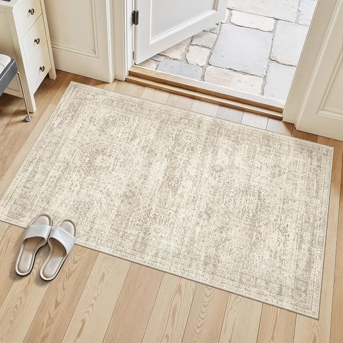 Soalmost 3x4 Rugs Non-Slip, Small Washable Kitchen Entryway Area Rug Beige | - Image 3