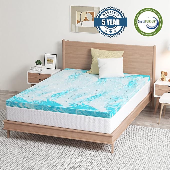 EGO Topper 3 Inch Twin XL Memory Foam Mattress Topper, Cooling Gel Foam Mattress Topper for Pressure Relief, Ventilated Design Bed Topper in a Box, CertiPUR-US Certified, 38"×80", Medium