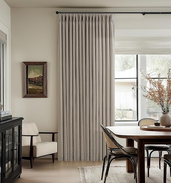 Taupe Pleated Linen Light Filtering Curtains 102 Inches Long 50 Inch Wide | by Twodrapes