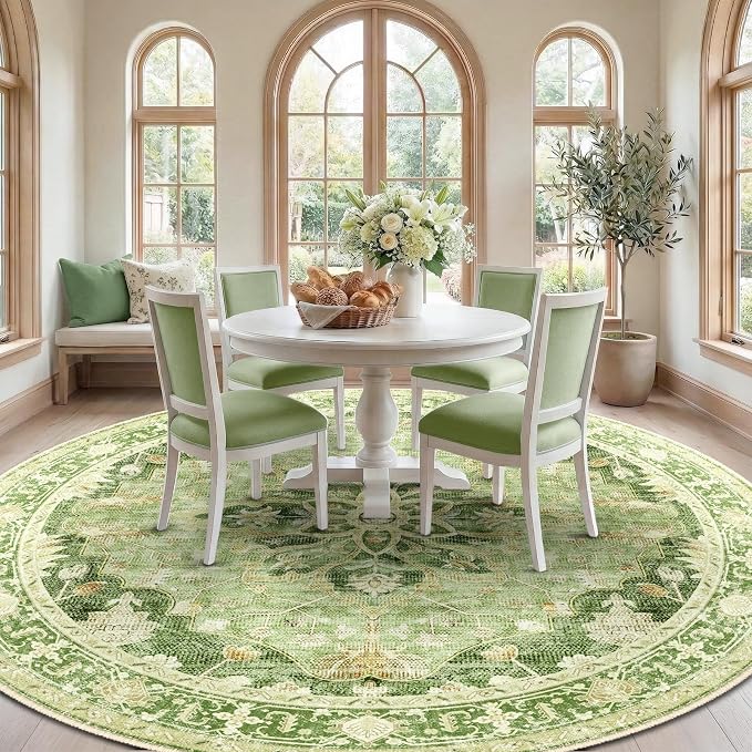 RELEANY Washable Area Rug, Round 10ft, Water Repellent, Pet Friendly, Vintage - Image 3