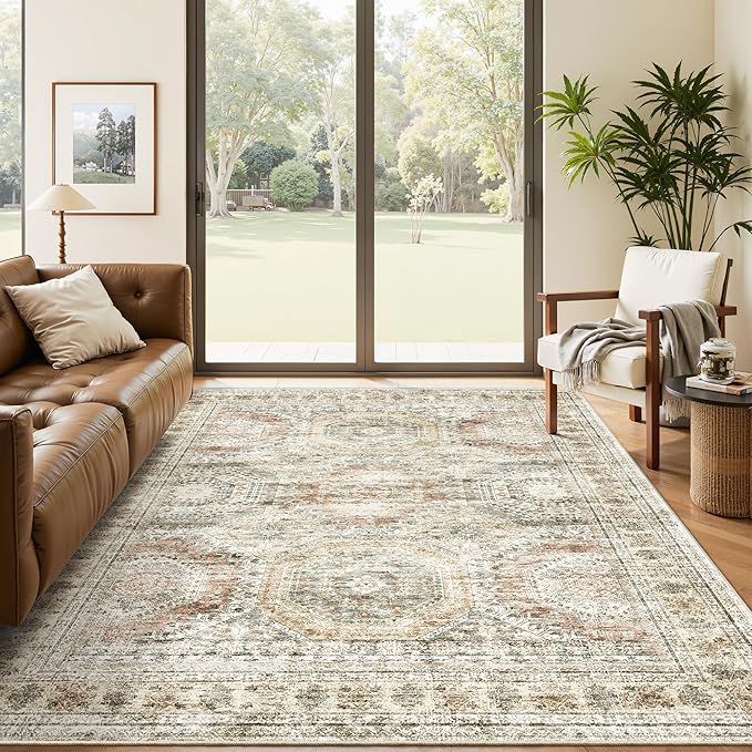 Soalmost 5x7 Area Rugs Brown/Pink Low Pile Washable Trendy Faded Style Rug | by Soalmost