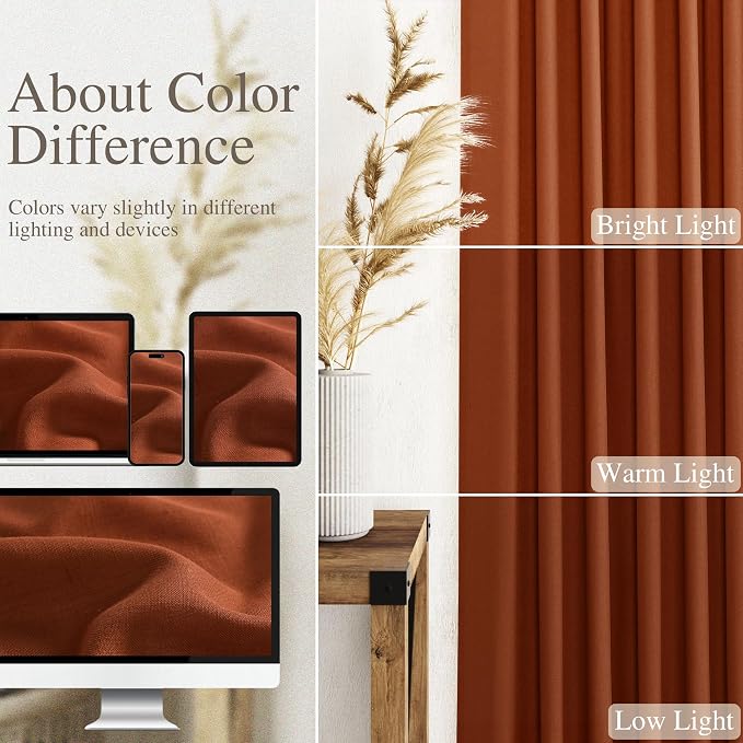 Terracotta Linen Curtains 102 inches Long 2 Panels - Image 4