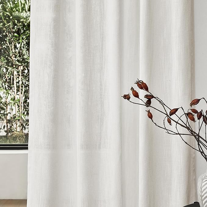 MYSKY HOME Natural Living Room Curtains Boho Semi Sheers Light Filtering Back - Image 4