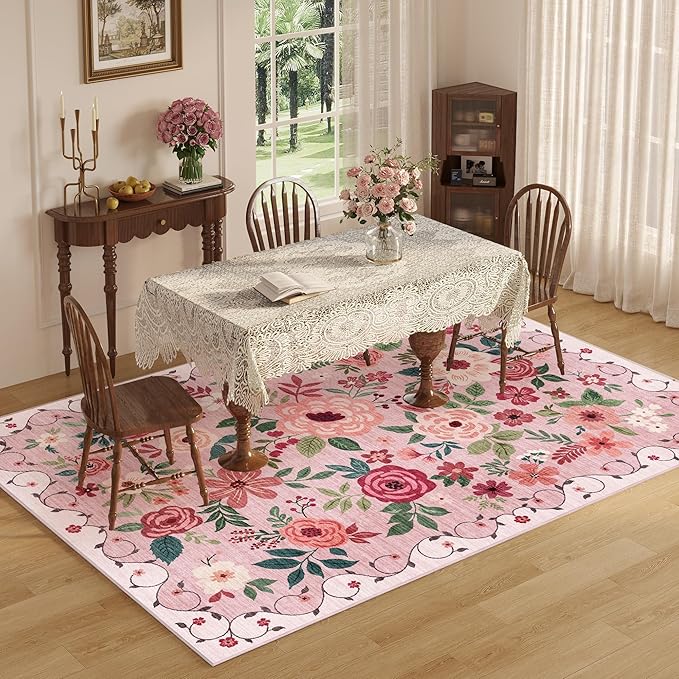DUKINO 8x10 Area Rugs, Floral Washable Living Room Rug Non Slip, Stain Resistant - Image 6