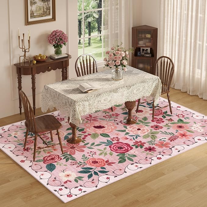 DUKINO 6x9 Area Rugs, Floral Washable Rug - Image 6