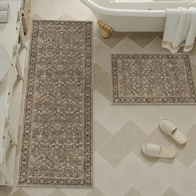2x6 Brown Vintage Floral Washable Runner Rug - Image 8