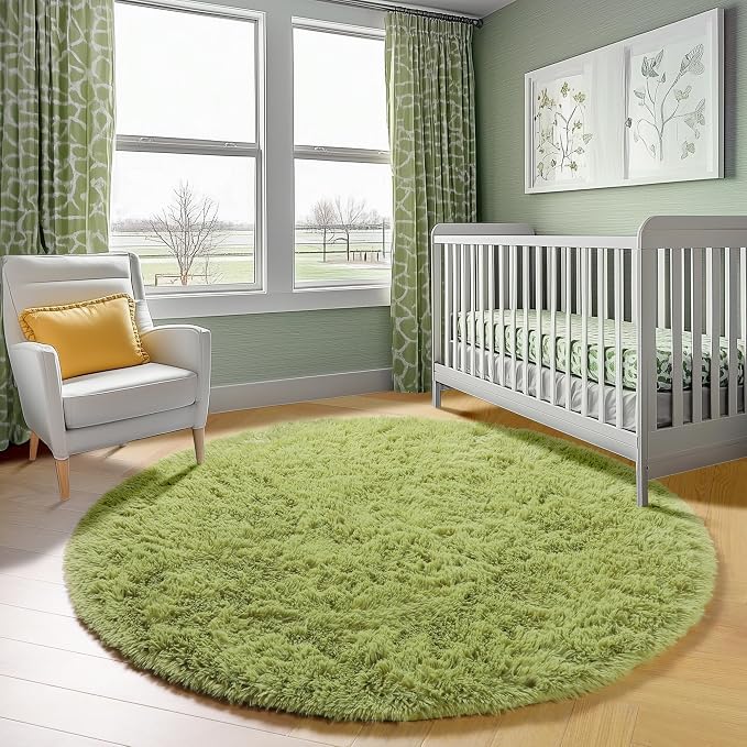 Grass Green Round Area Rug 4ft, Soft Bedroom Circle Rugs Floor Mat - Image 7