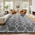 6x9 Area Rugs for Living Room Bedroom, Fluffy Grey and White Geometric Rug | by ONASAR