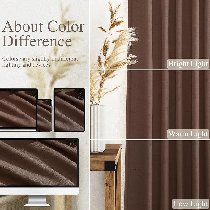 Mocha Mousse Curtains 96 Inch Long 2 Panel Set Back Tab Rod Pocket Linen - Image 3