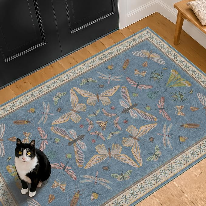 Washable Blue Rugs for Bedroom Bedside - Image 9