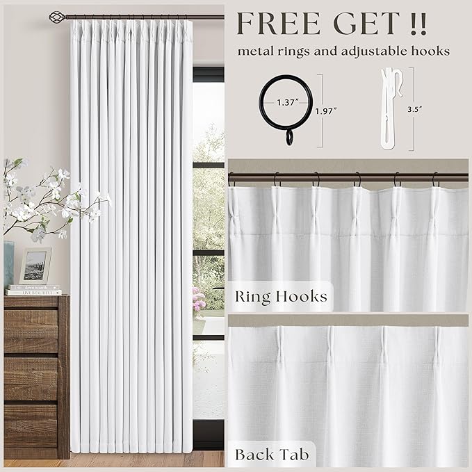 Snow White Pleated Linen 100% Blackout Curtains 100 Inches Long | Pinch Pleat - Image 5