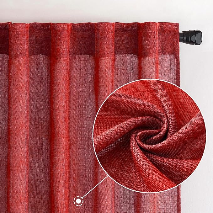 MIULEE Red Linen Curtains 52x108 Inch Long - Image 2