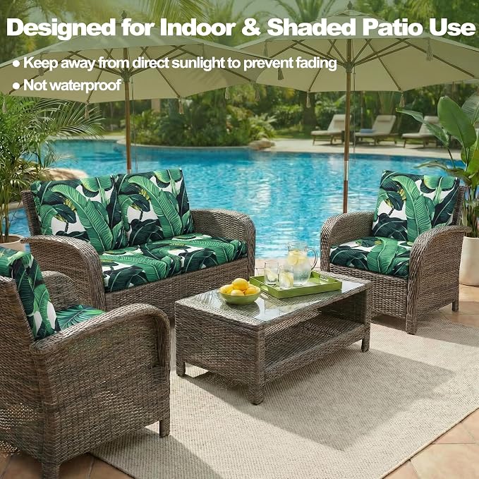 CALBODE 8 Pcs Stretch Outdoor Seat Cushion Covers, Monstera | Washable - Image 5