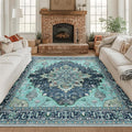 RELEANY Washable Area Rug, Square 8'x8', Teal | Non-Slip, Water Repellent by RELEANY