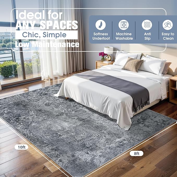 Aelenmu 8x10 Area Rugs for Living Room Washable Bedroom Dining Room Black | - Image 2