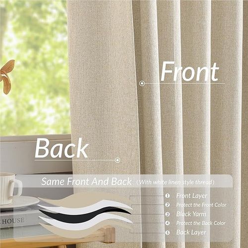100% Blackout Pinch Pleated Linen Curtains 108 Inches Long, Extra Long Pinch Pleated Drapes with Hooks, Soft Thick Linen Curtain Panels for Sliding Door Modern Farmhouse,60x108, Natural Beige,2 PCs