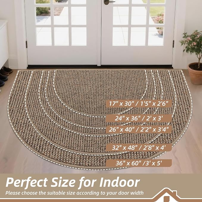BEQHAUSE Dirt Trapper Door Mat 26" x 40" Half Circle Non Slip Rugs, Taupe | - Image 2