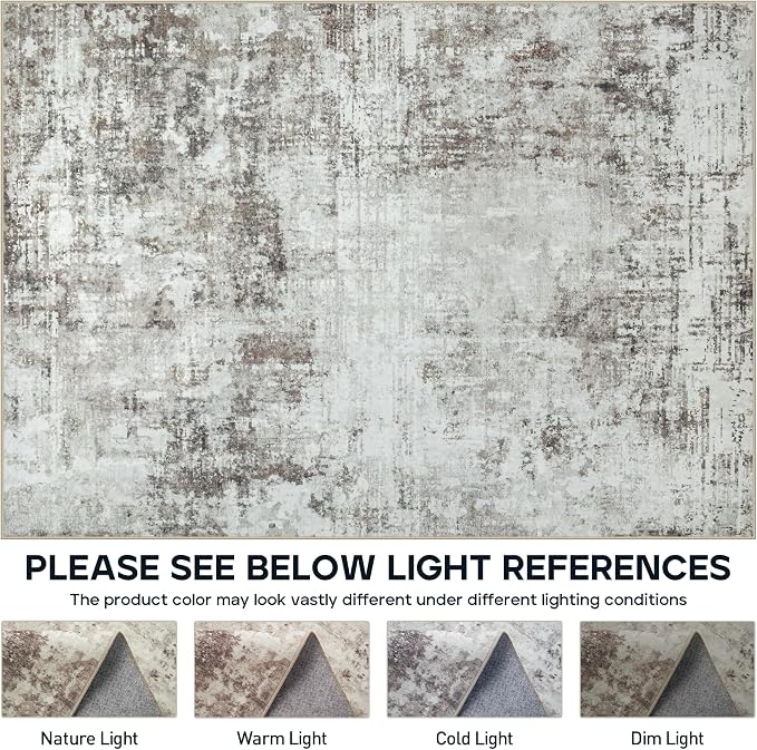 9x12 Area Rugs for Living Room Bedroom Dining Room Washable Brown Grey | Soft - Image 7