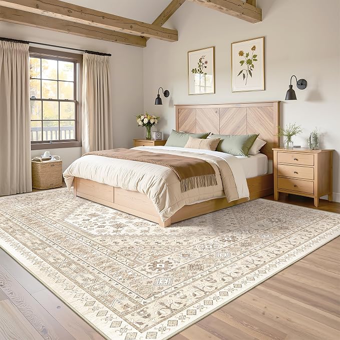 Washable Rugs 8x10 Area Rugs for Living Room, Cream/Beige | Non-Slip Backing - Image 4