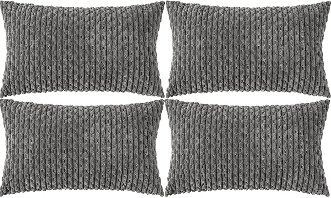 Set of 4 Dark Grey Decorative Throw Pillow Covers 12x20 Inch Corduroy Pillow by Cozoomy