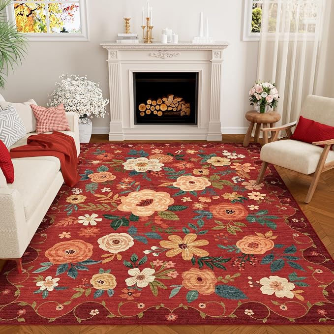 DUKINO 5x7 Area Rugs, Floral Washable Rug by DUKINO