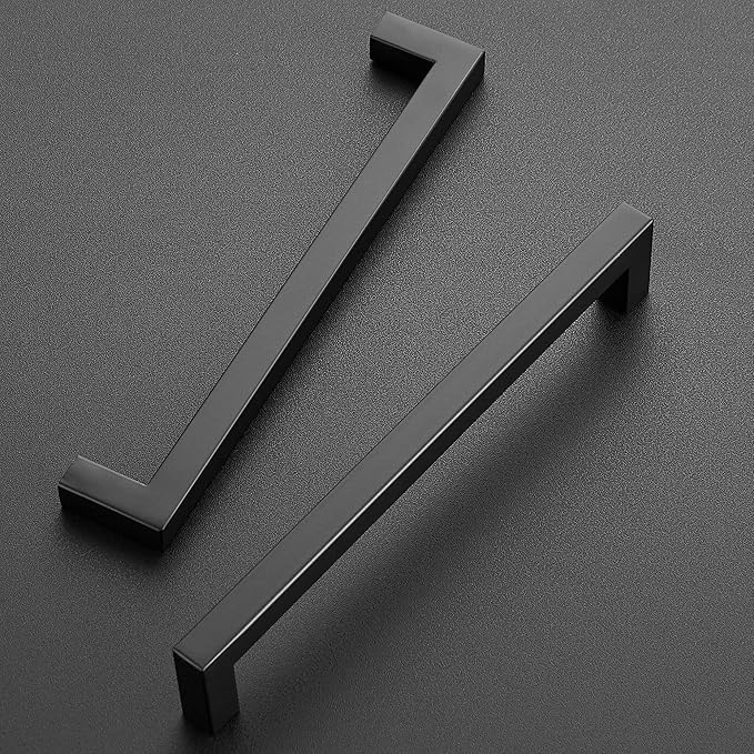 Ravinte 50 Pack 7-1/2 Inch Kitchen Square Cabinet Handles Matte Black Pulls Black Drawer Pulls Kitchen Cabinet Hardware for Cupboard Drawer Handles