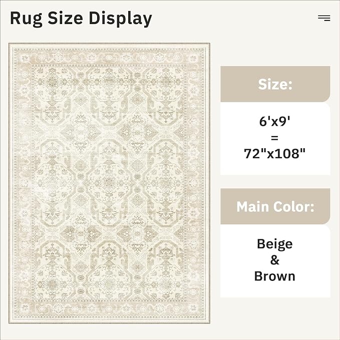 Soalmost 6x9 Area Rug for Living Room Washable Rugs Non-Slip Beige/Brown | - Image 5