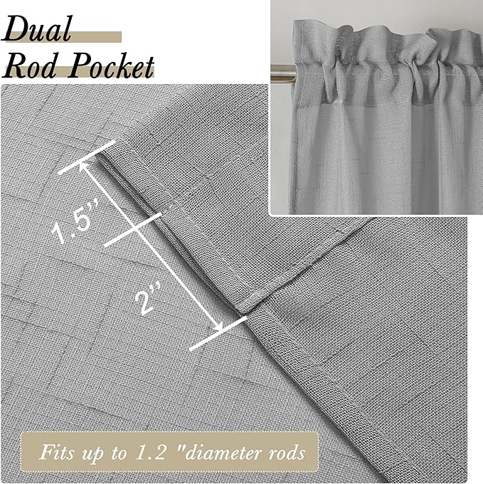 Aiyufeng Kirei Elegant Grey Linen Look Sheer Curtains for Window Decor, Rod Pocket Gray Flax Window Treatment Privacy with Light Filter Vertical Drapes for Bedroom, Charcoal Grey, W40 x L63, 2 Panels