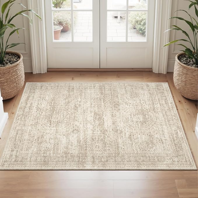 Soalmost 2x3 Washable Rugs for Kitchen, Small Area Rug Beige | Non-Slip Vintage - Image 8