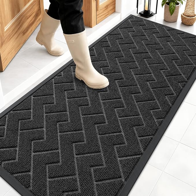 OLANLY Front Door Mat Outside 59x23, All-Season Absorbent Rubber Doormat | Black by OLANLY