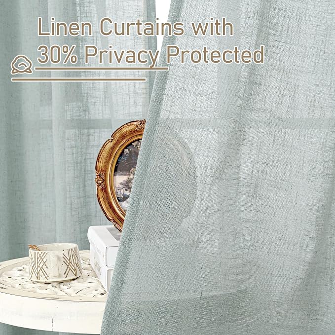 Greyish Blue Semi Sheer Linen Curtains - Image 5
