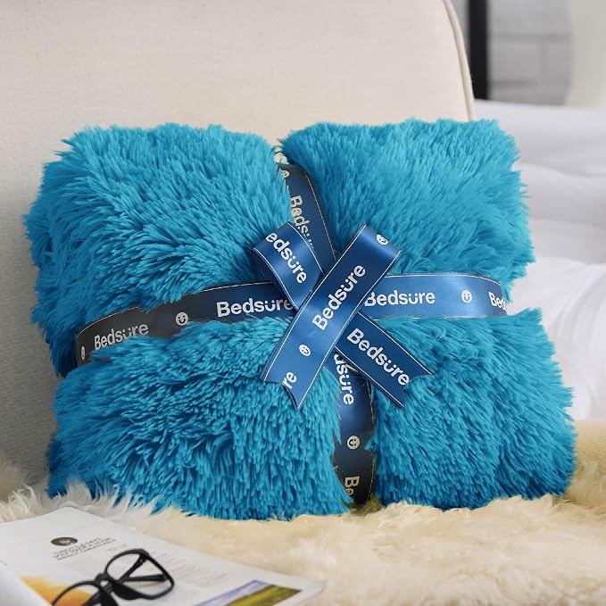 Bedsure GentleSoft Fluffy Bright Blue Throw Blanket Gifts - Image 6