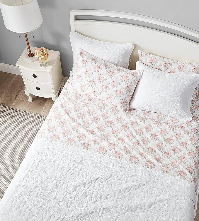Laura Ashley - Flannel Sheets King Size, Anti-Pilling & Wrinkle Resistant Cotton, Touchably Soft for All-Season Comfort - Bed Sheets with Matching Pillowcases & Fitted Sheet (Lisalee Pink)