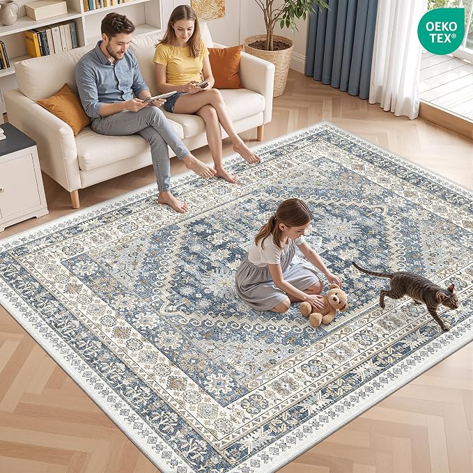 Area Rugs 5x7 Washable Rugs for Living Room, Ultra-Thin Soft Floral Vintage - Image 9