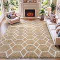 Area Rugs for Living Room, 5x8 Fluffy Beige and White Bedroom Geometric Rug | by ONASAR