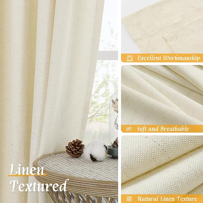 Semi Sheer Light Beige Linen Curtains 63 inch Length - Image 7