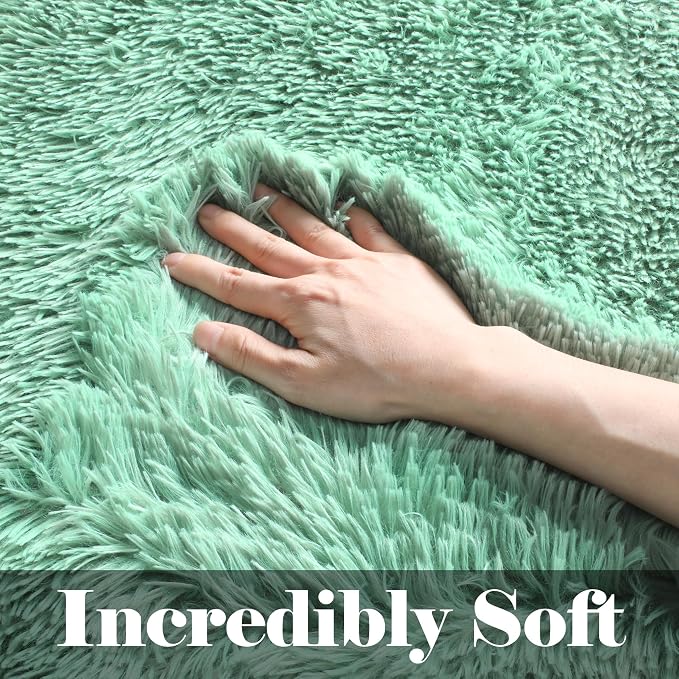 Sage Green Runner Rugs for Bedroom Living Room, Fluffy 2x6 Bedside Area Rug | - Image 2