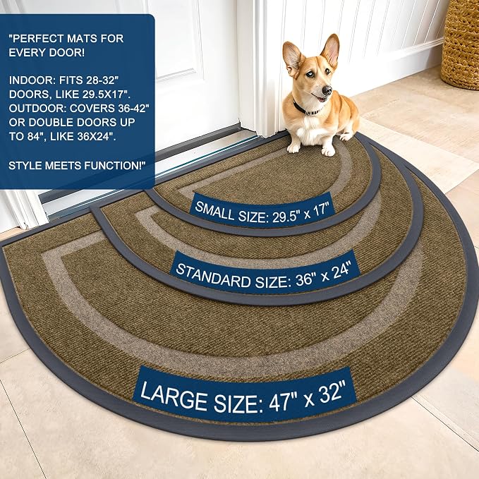 OLANLY Half Circle Front Door Mat Outside 47x23 All-Season Rubber Doormat | - Image 2