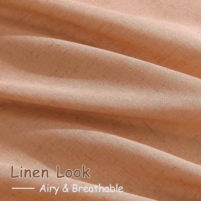 Peach Quartz Linen Curtains 108 Inch Length 2 Panel Set Back Tab Loop Pocket - Image 4