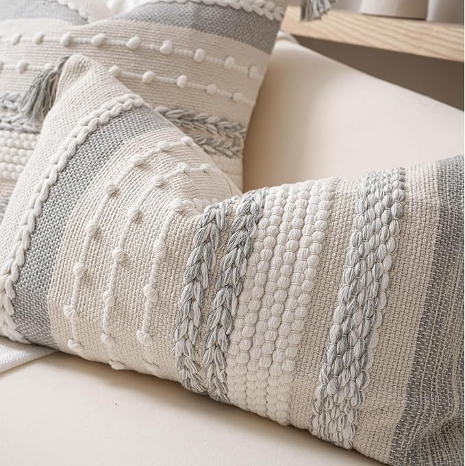 Gray Boho Decorative Throw Pillow Cover 18x18 Square Farmhouse Accent Cushion - Image 7