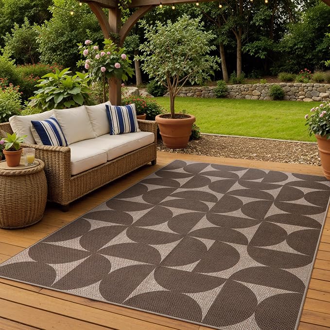 Lahome Tan Outdoor Rug 5x7, Semi Circle Easy Jute Indoor Outdoor Patio Rug | ug by Lahome