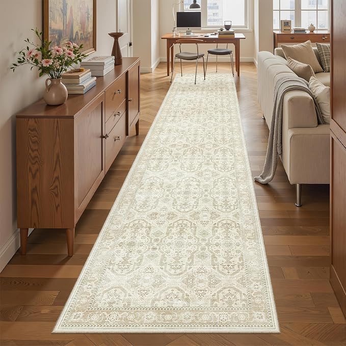 Soalmost Runner Rug 2x10 Washable Hallway Kitchen Runners Beige/Brown | - Image 3